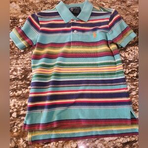 Polo by Ralph Lauren Turquoise Multi-Stripe Kids Polo, Small Black Mark At Botto